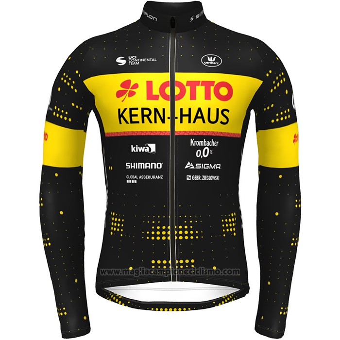 2022 Abbigliamento Ciclismo Lotto Soudal Giallo Nero Manica Lunga e Salopette